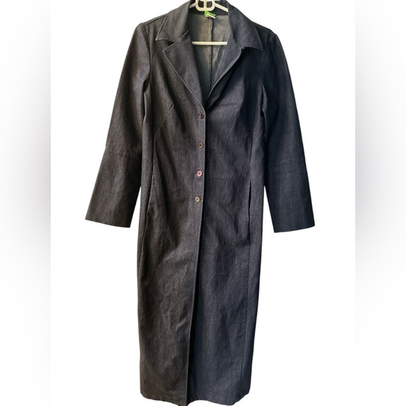 Tothemax! Navy denim ankle length trench coat jacket NWOT - Picture 1 of 9